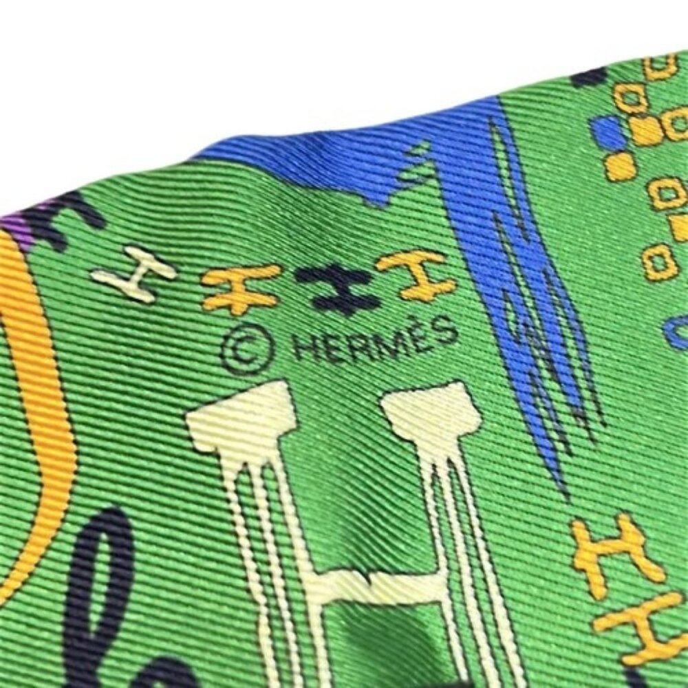 HERMES Twilly 5X86CM Green Purple Multi - Scarf - Picture 2 of 5